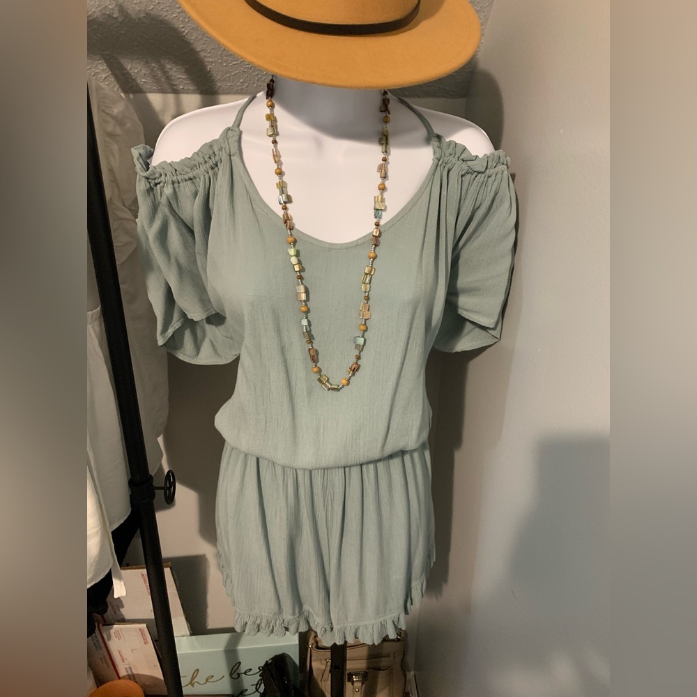 Charlotte Russe Cold Shoulder Ruffle Romper - Picture 3 of 15